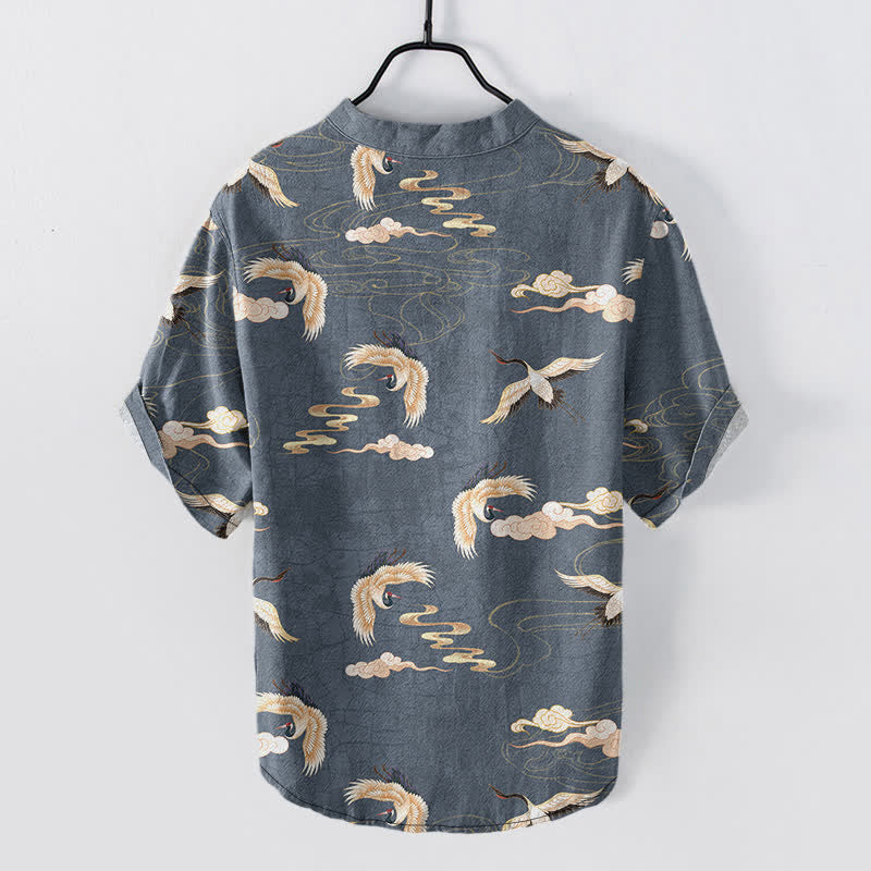 Buddha Stones Flying Birds Cloud Herren Kurzarmhemd mit halber Knopfleiste - image 6