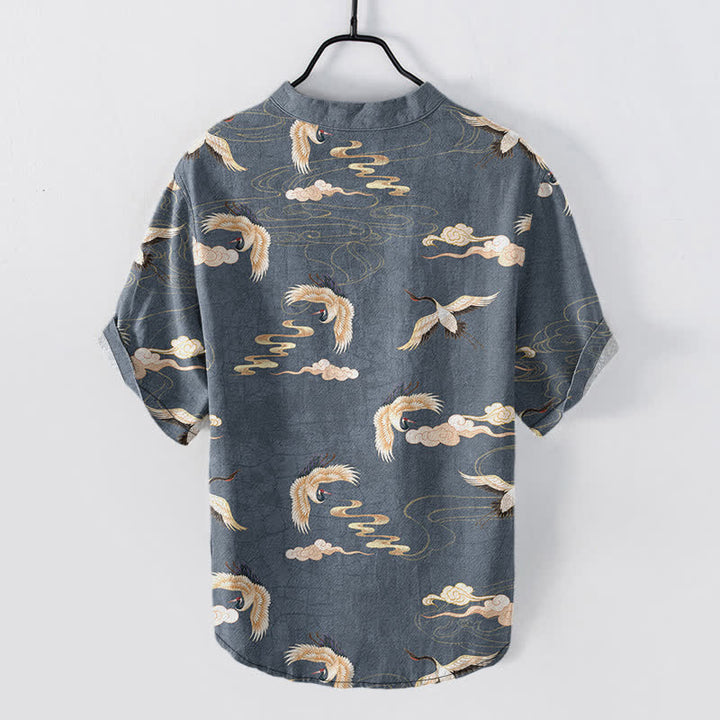 Buddha Stones Flying Birds Cloud Herren Kurzarmhemd mit halber Knopfleiste - image 6