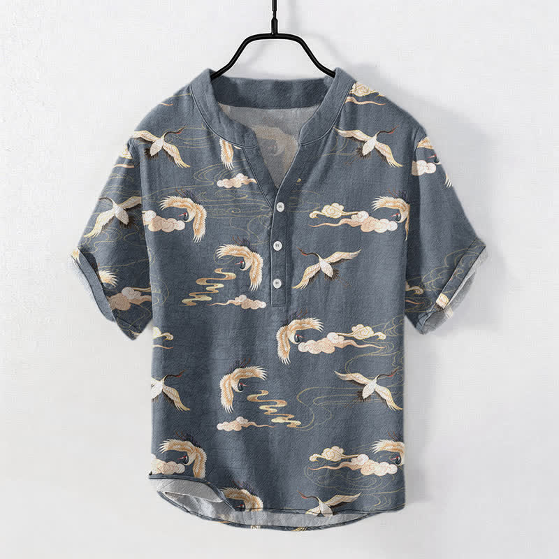 Buddha Stones Flying Birds Cloud Herren Kurzarmhemd mit halber Knopfleiste - image 5