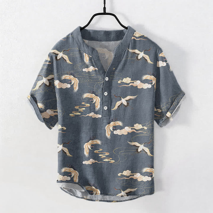 Buddha Stones Flying Birds Cloud Herren Kurzarmhemd mit halber Knopfleiste - image 5