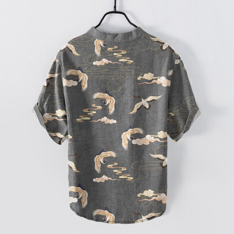 Buddha Stones Flying Birds Cloud Herren Kurzarmhemd mit halber Knopfleiste - image 8