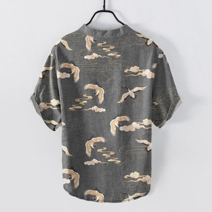 Buddha Stones Flying Birds Cloud Herren Kurzarmhemd mit halber Knopfleiste - image 8