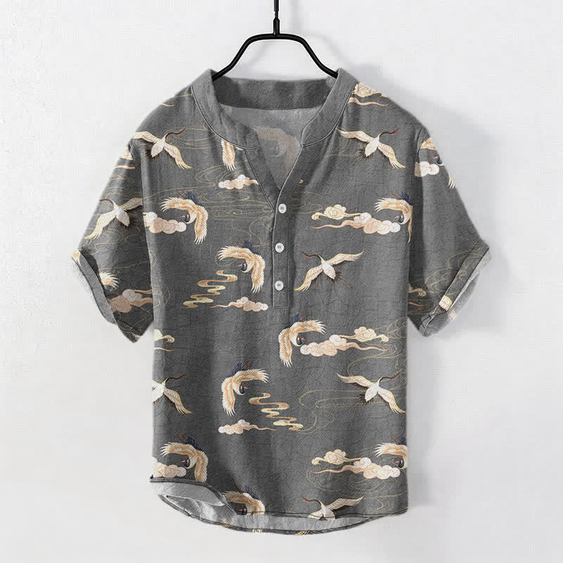 Buddha Stones Flying Birds Cloud Herren Kurzarmhemd mit halber Knopfleiste - DimGray - US/ UK/AU50, EU60 (5XL) - image 7