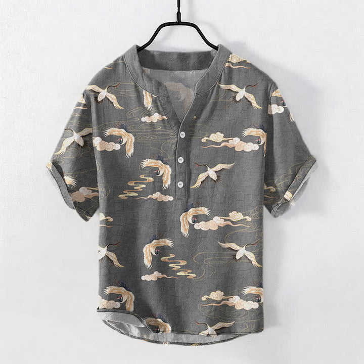 Buddha Stones Flying Birds Cloud Herren Kurzarmhemd mit halber Knopfleiste - DimGray - US/ UK/AU50, EU60 (5XL) - image 7