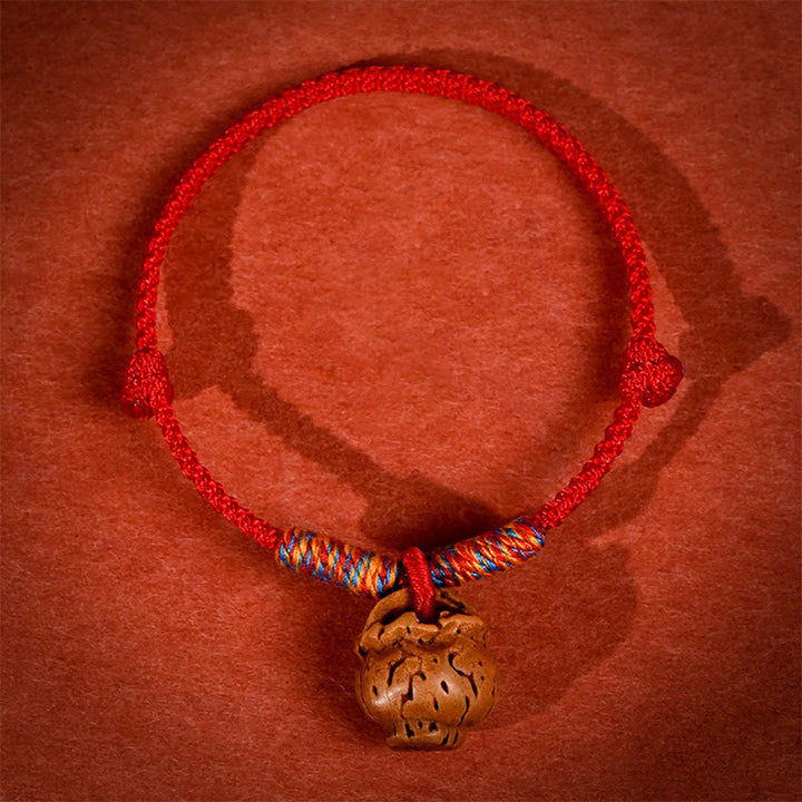 Buddha Stones Geflochtenes, pfirsichfarbenes Halsband mit roter Schnur, verstellbar, für Katzen und Hunde - image 2