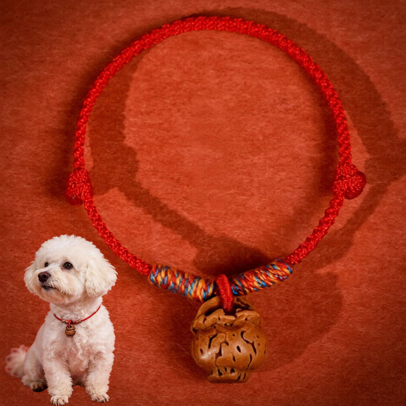 Buddha Stones Geflochtenes, pfirsichfarbenes Halsband mit roter Schnur, verstellbar, für Katzen und Hunde - image 1