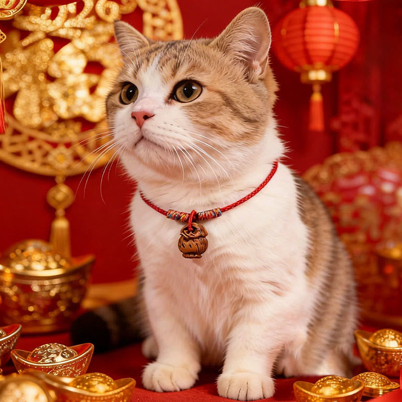 Buddha Stones Geflochtenes, pfirsichfarbenes Halsband mit roter Schnur, verstellbar, für Katzen und Hunde - image 12