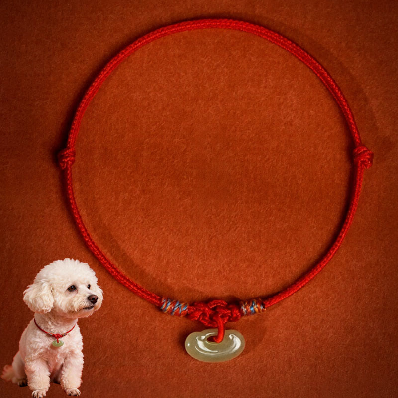 Buddha Stones Verstellbares Halsband mit rotem, geflochtenem Jade-Einsatz für Katzen und Hunde - Rot - 50-65 cm - image 1
