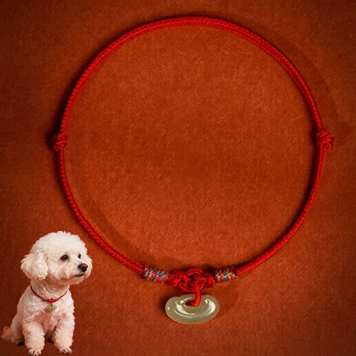Buddha Stones Verstellbares Halsband mit rotem, geflochtenem Jade-Einsatz für Katzen und Hunde - Rot - 50-65 cm - image 1