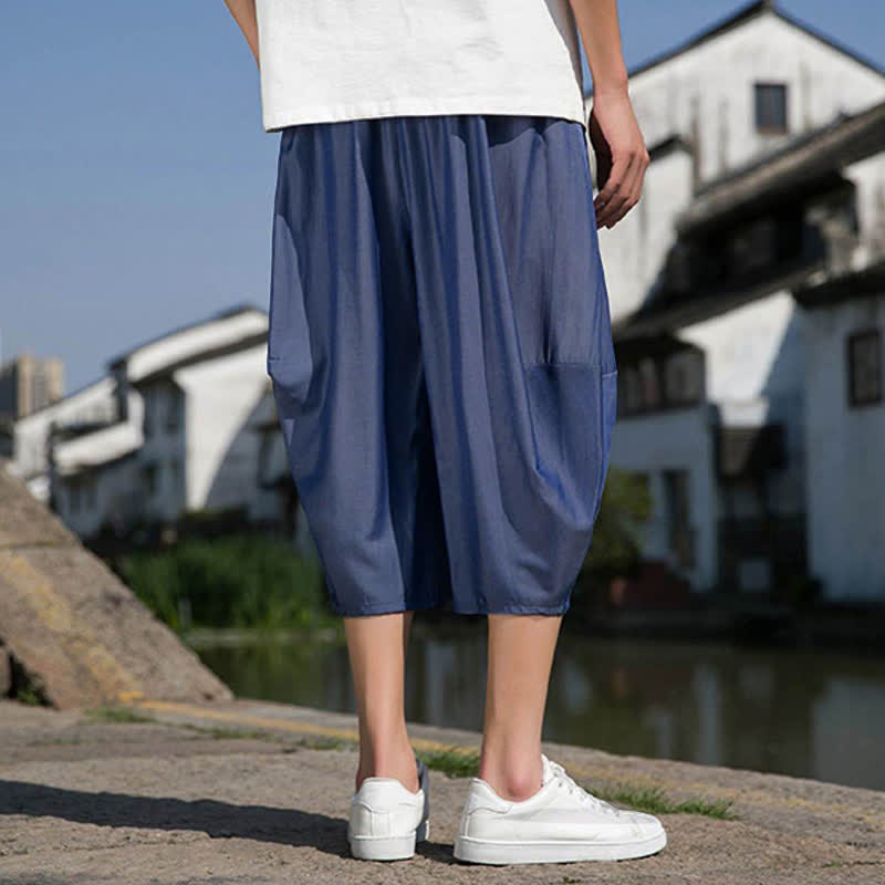 Buddha Stones Sommerliche, einfarbige Herren-Halbhose mit elastischem Bund, Kordelzug und Taschen - image 2