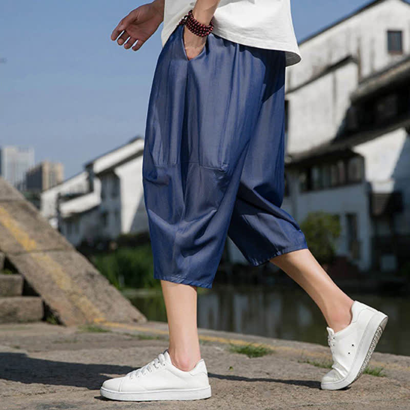 Buddha Stones Sommerliche, einfarbige Herren-Halbhose mit elastischem Bund, Kordelzug und Taschen - image 8