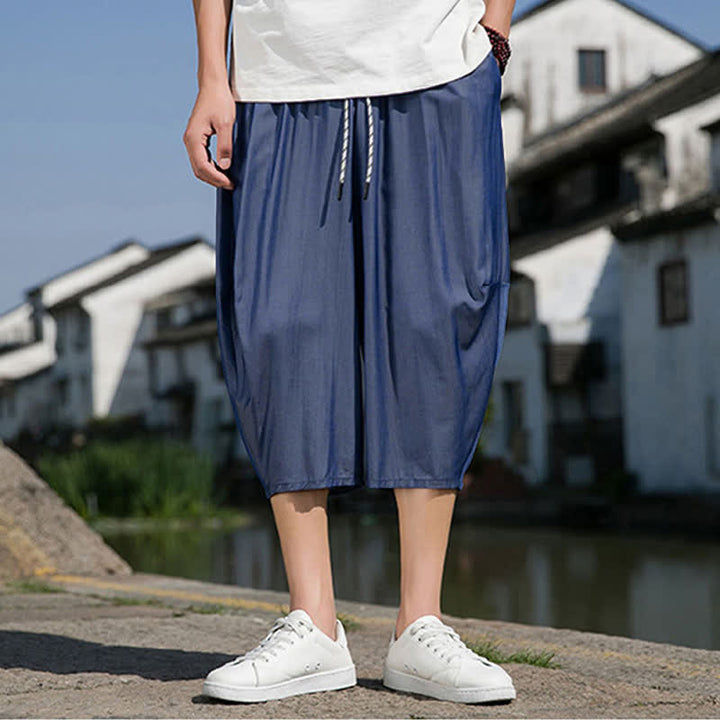 Buddha Stones Sommerliche, einfarbige Herren-Halbhose mit elastischem Bund, Kordelzug und Taschen - image 1
