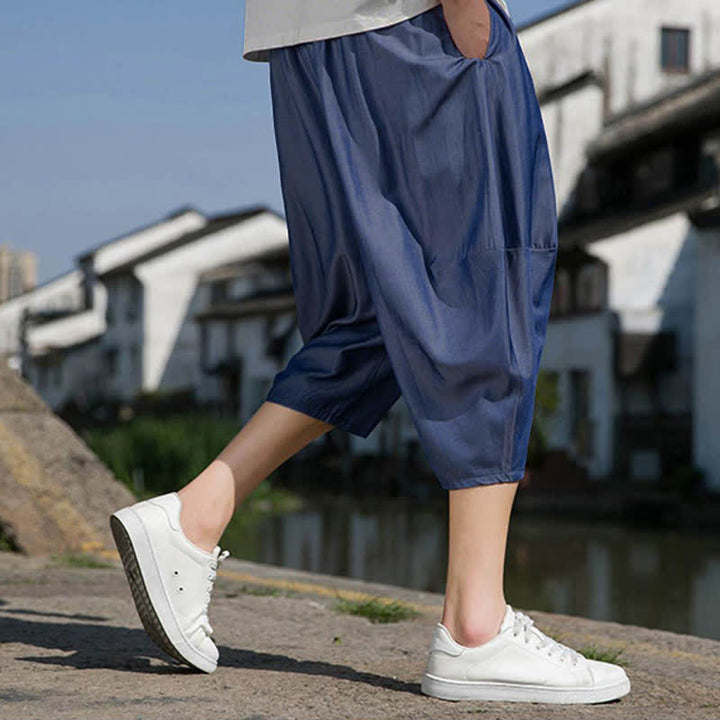 Buddha Stones Sommerliche, einfarbige Herren-Halbhose mit elastischem Bund, Kordelzug und Taschen - image 6