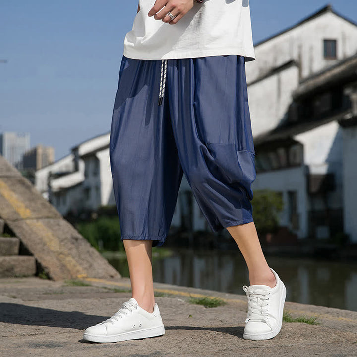 Buddha Stones Sommerliche, einfarbige Herren-Halbhose mit elastischem Bund, Kordelzug und Taschen - Schieferblau - US/UK/AU46, EU56 (5XL) - image 0