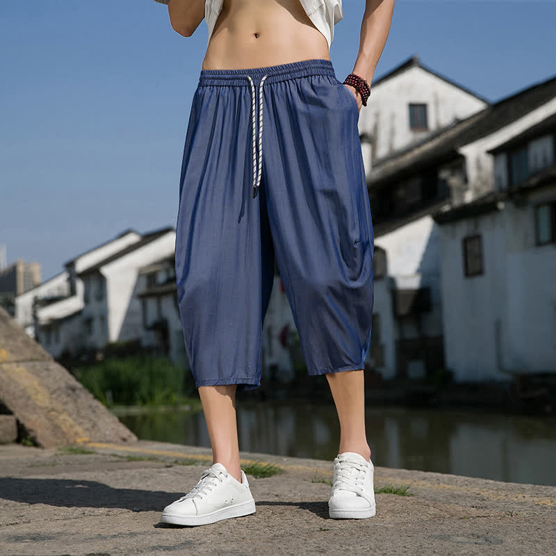 Buddha Stones Sommerliche, einfarbige Herren-Halbhose mit elastischem Bund, Kordelzug und Taschen - image 5