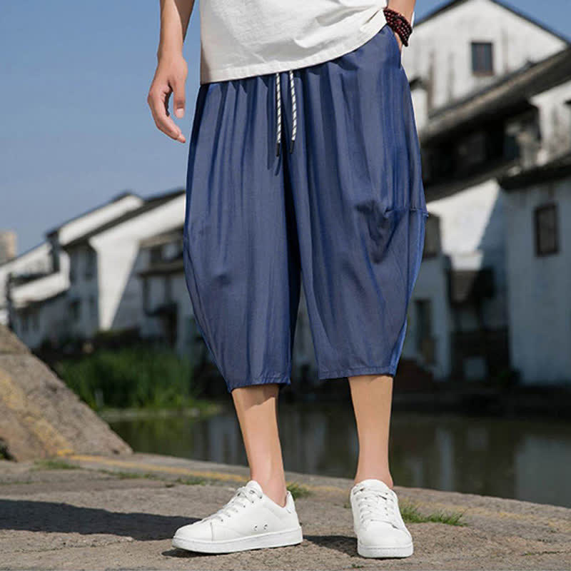 Buddha Stones Sommerliche, einfarbige Herren-Halbhose mit elastischem Bund, Kordelzug und Taschen - image 7