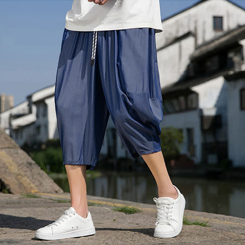 Buddha Stones Sommerliche, einfarbige Herren-Halbhose mit elastischem Bund, Kordelzug und Taschen - image 4