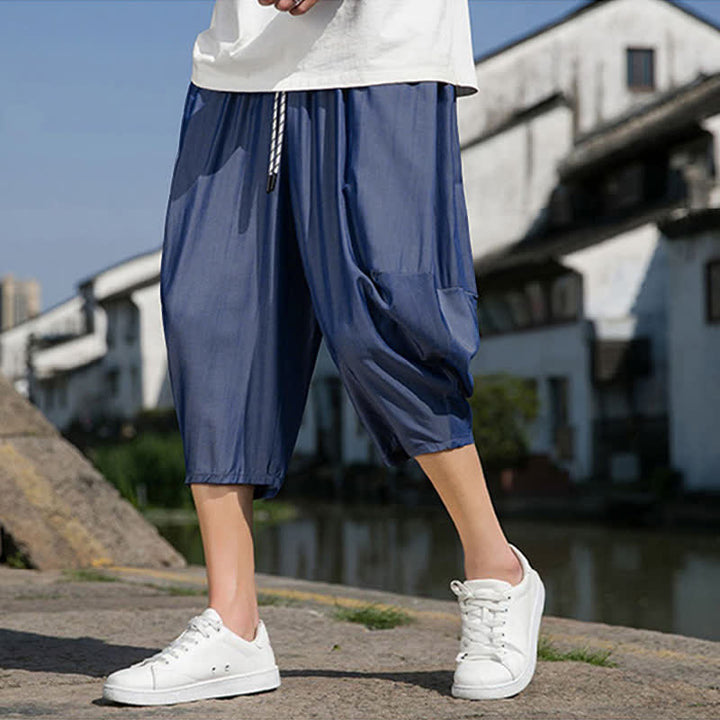 Buddha Stones Sommerliche, einfarbige Herren-Halbhose mit elastischem Bund, Kordelzug und Taschen - image 4