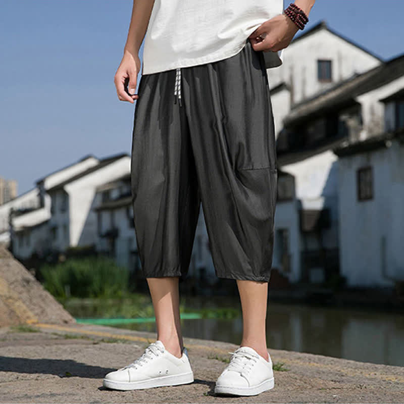 Buddha Stones Sommerliche, einfarbige Herren-Halbhose mit elastischem Bund, Kordelzug und Taschen - image 14