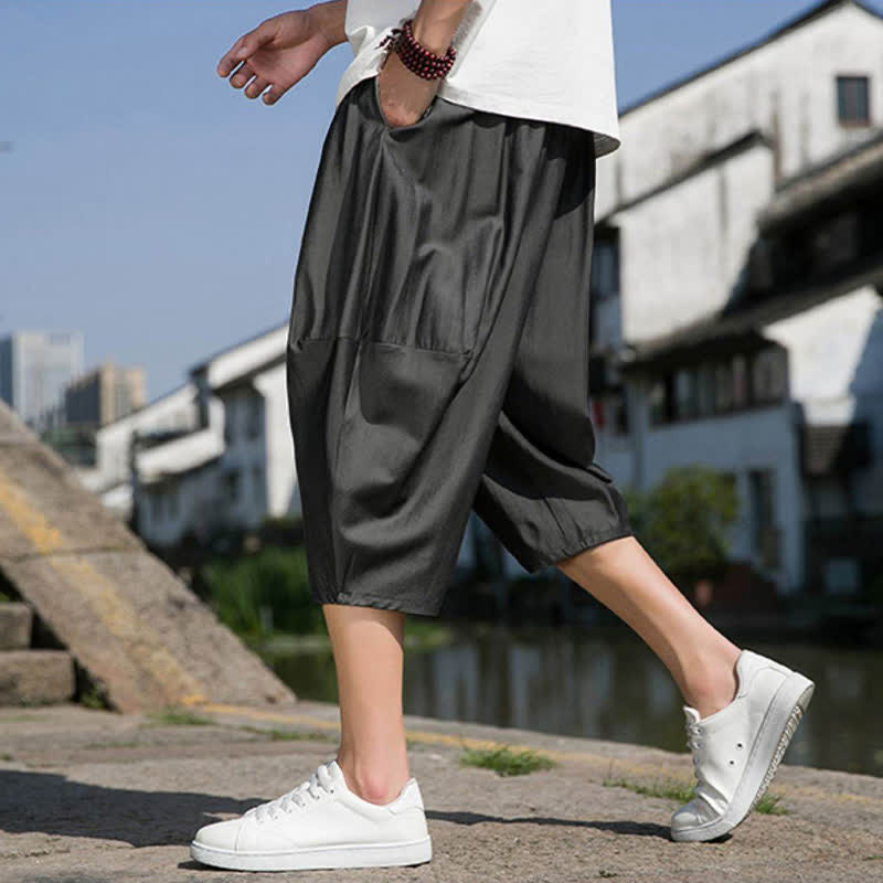 Buddha Stones Sommerliche, einfarbige Herren-Halbhose mit elastischem Bund, Kordelzug und Taschen - image 13