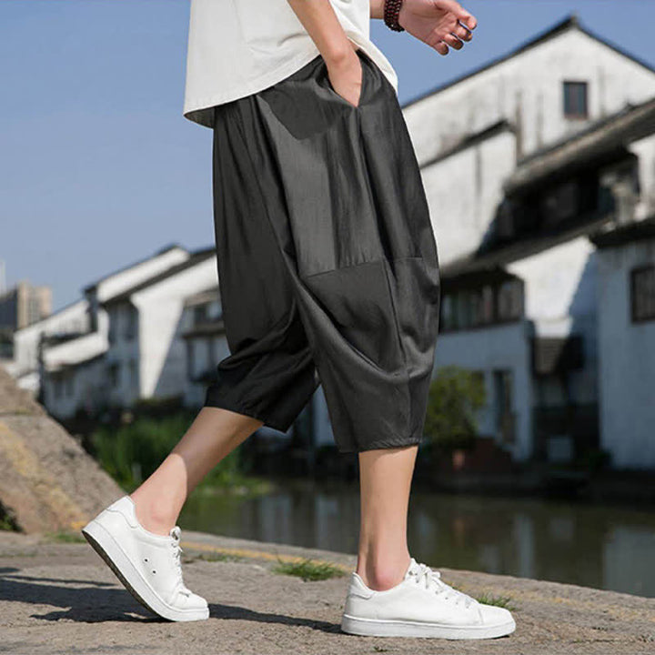 Buddha Stones Sommerliche, einfarbige Herren-Halbhose mit elastischem Bund, Kordelzug und Taschen - image 18