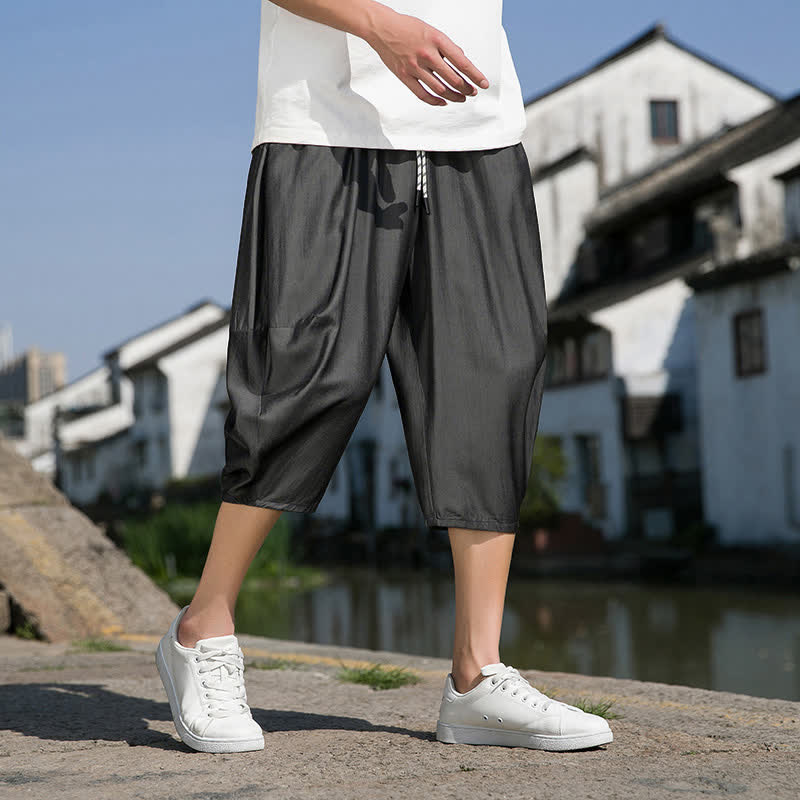 Buddha Stones Sommerliche, einfarbige Herren-Halbhose mit elastischem Bund, Kordelzug und Taschen - image 17