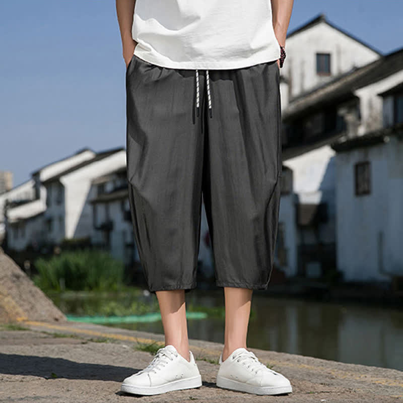 Buddha Stones Sommerliche, einfarbige Herren-Halbhose mit elastischem Bund, Kordelzug und Taschen - image 11