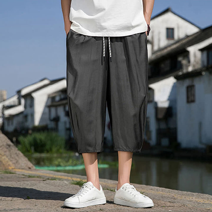 Buddha Stones Sommerliche, einfarbige Herren-Halbhose mit elastischem Bund, Kordelzug und Taschen - image 11