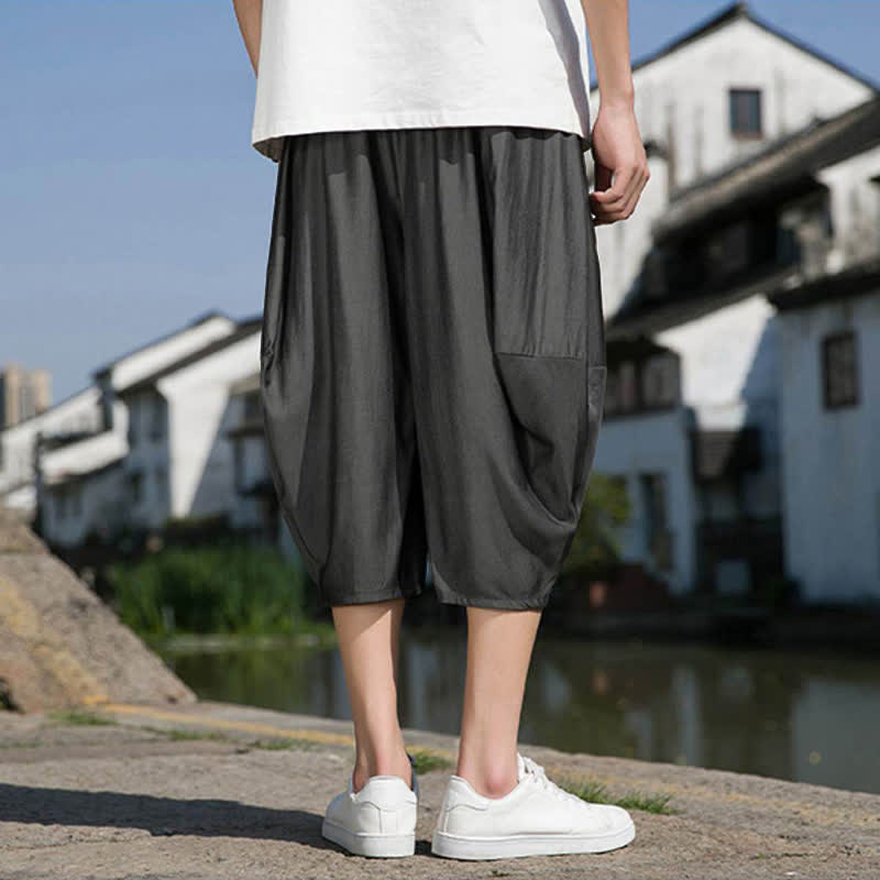 Buddha Stones Sommerliche, einfarbige Herren-Halbhose mit elastischem Bund, Kordelzug und Taschen - image 12