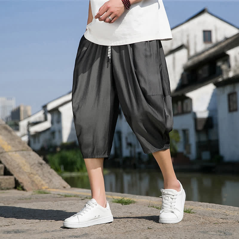 Buddha Stones Sommerliche, einfarbige Herren-Halbhose mit elastischem Bund, Kordelzug und Taschen - image 19