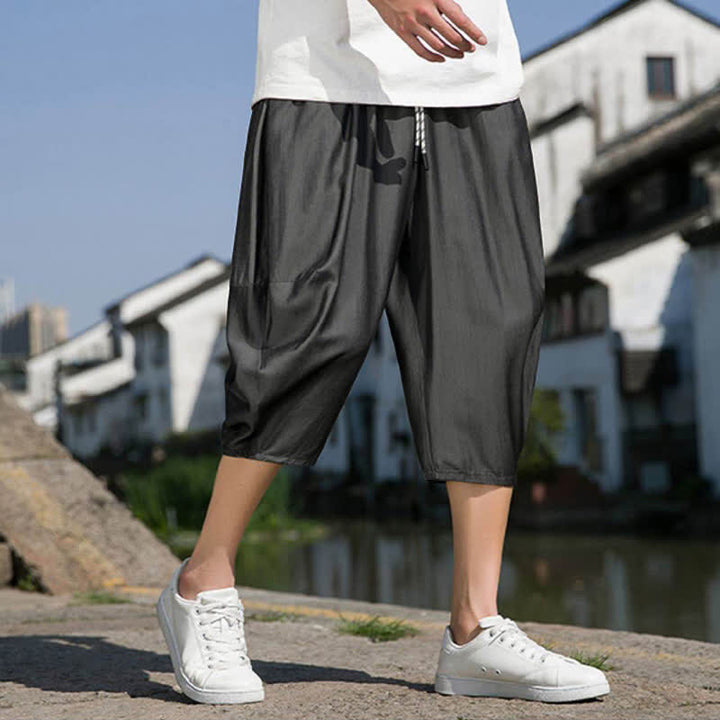 Buddha Stones Sommerliche, einfarbige Herren-Halbhose mit elastischem Bund, Kordelzug und Taschen - image 15
