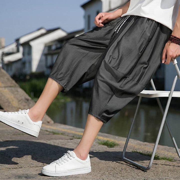 Buddha Stones Sommerliche, einfarbige Herren-Halbhose mit elastischem Bund, Kordelzug und Taschen - image 16