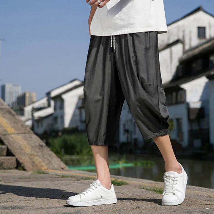 Buddha Stones Sommerliche, einfarbige Herren-Halbhose mit elastischem Bund, Kordelzug und Taschen - DimGray - US/UK/AU46, EU56 (5XL) - image 10