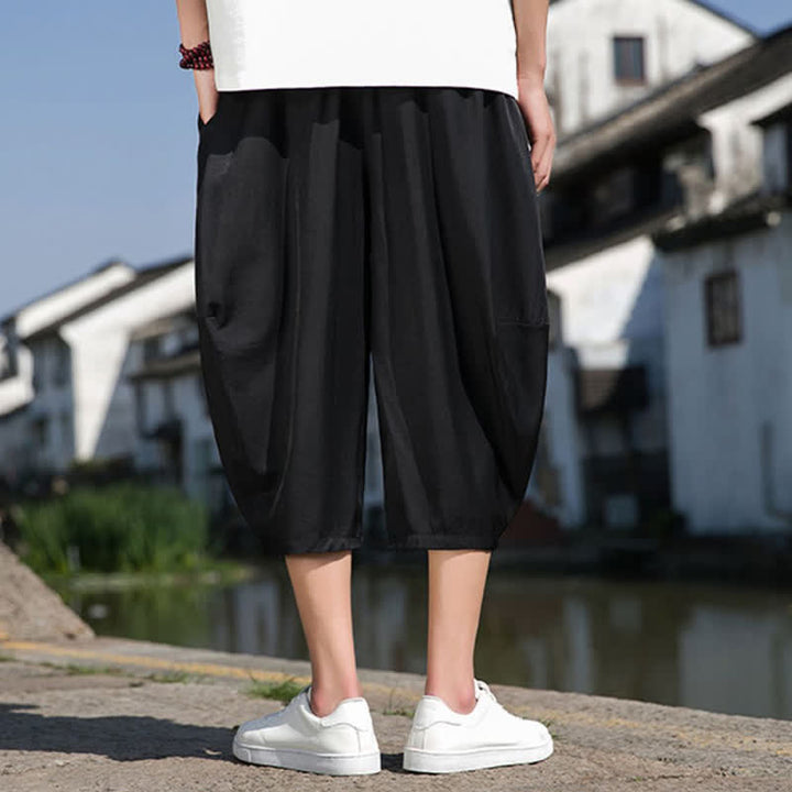 Buddha Stones Sommerliche, einfarbige Herren-Halbhose mit elastischem Bund, Kordelzug und Taschen - image 24