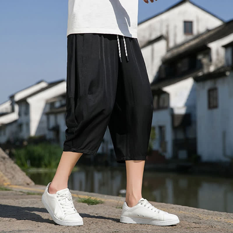 Buddha Stones Sommerliche, einfarbige Herren-Halbhose mit elastischem Bund, Kordelzug und Taschen - image 23