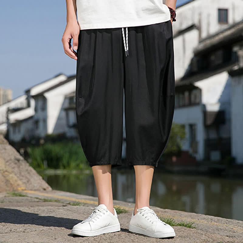 Buddha Stones Sommerliche, einfarbige Herren-Halbhose mit elastischem Bund, Kordelzug und Taschen - Schwarz - US/UK/AU46, EU56 (5XL) - image 21
