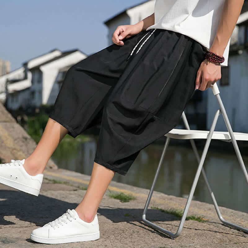 Buddha Stones Sommerliche, einfarbige Herren-Halbhose mit elastischem Bund, Kordelzug und Taschen - image 25