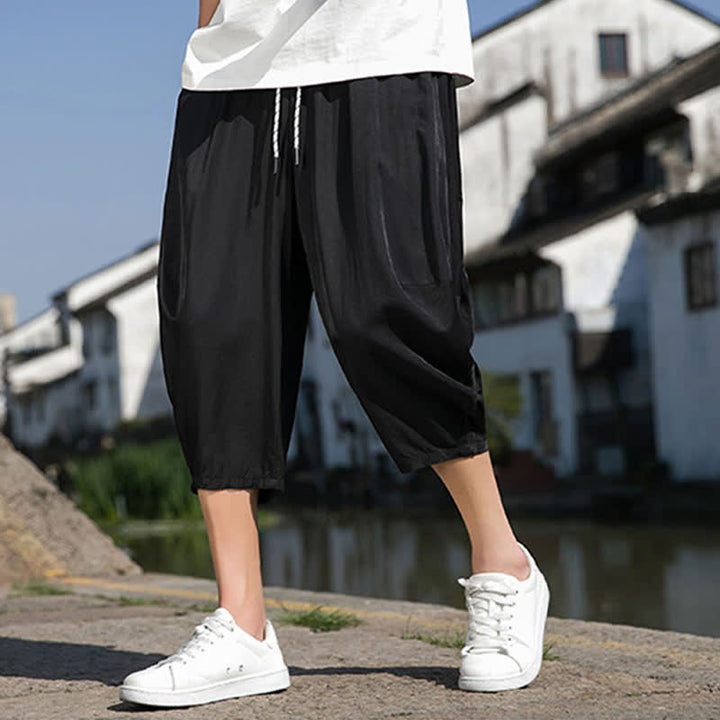 Buddha Stones Sommerliche, einfarbige Herren-Halbhose mit elastischem Bund, Kordelzug und Taschen - image 20