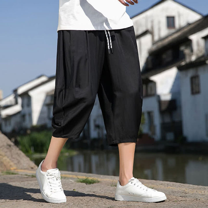 Buddha Stones Sommerliche, einfarbige Herren-Halbhose mit elastischem Bund, Kordelzug und Taschen - image 26