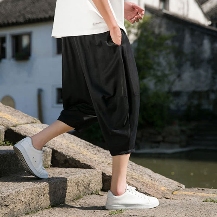 Buddha Stones Sommerliche, einfarbige Herren-Halbhose mit elastischem Bund, Kordelzug und Taschen - image 22