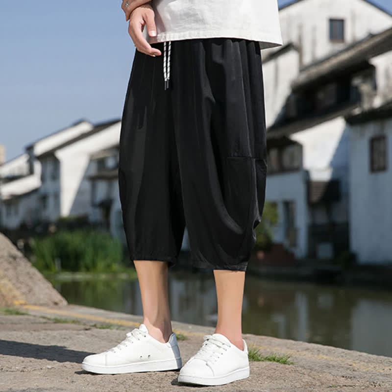 Buddha Stones Sommerliche, einfarbige Herren-Halbhose mit elastischem Bund, Kordelzug und Taschen - image 27