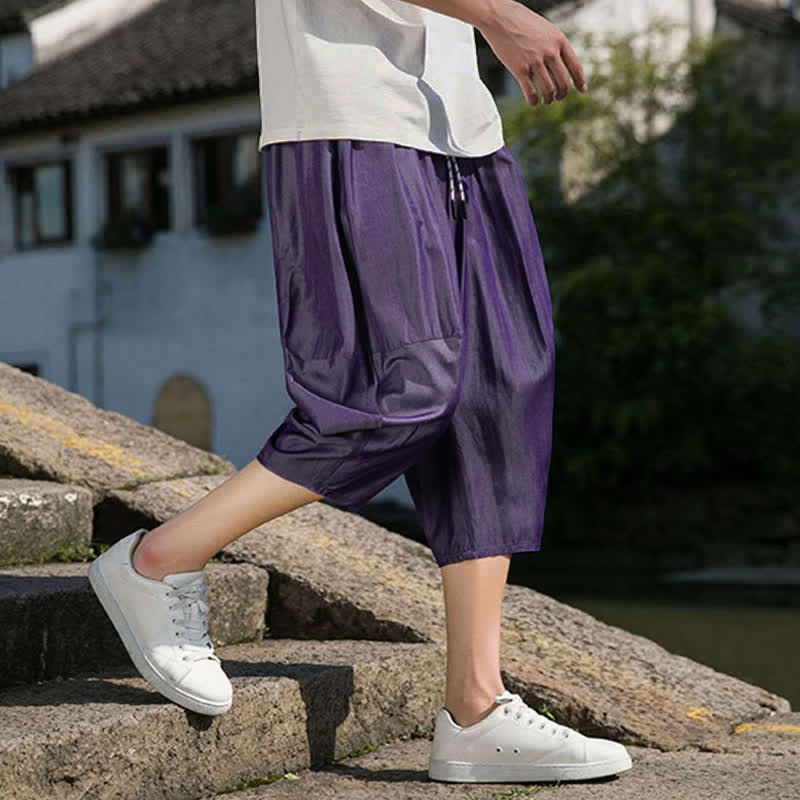 Buddha Stones Sommerliche, einfarbige Herren-Halbhose mit elastischem Bund, Kordelzug und Taschen - image 35