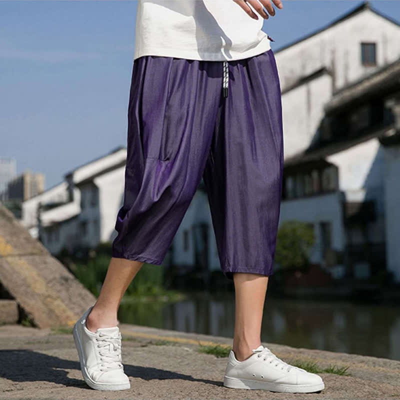 Buddha Stones Sommerliche, einfarbige Herren-Halbhose mit elastischem Bund, Kordelzug und Taschen - image 30