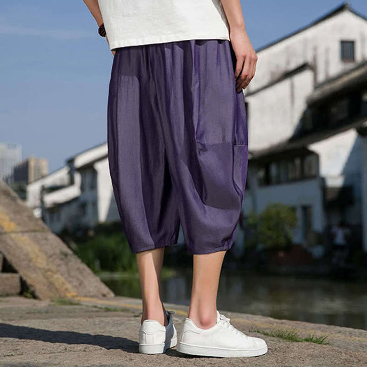 Buddha Stones Sommerliche, einfarbige Herren-Halbhose mit elastischem Bund, Kordelzug und Taschen - image 32