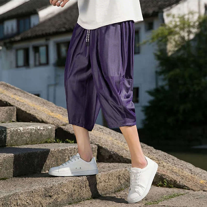 Buddha Stones Sommerliche, einfarbige Herren-Halbhose mit elastischem Bund, Kordelzug und Taschen - image 34