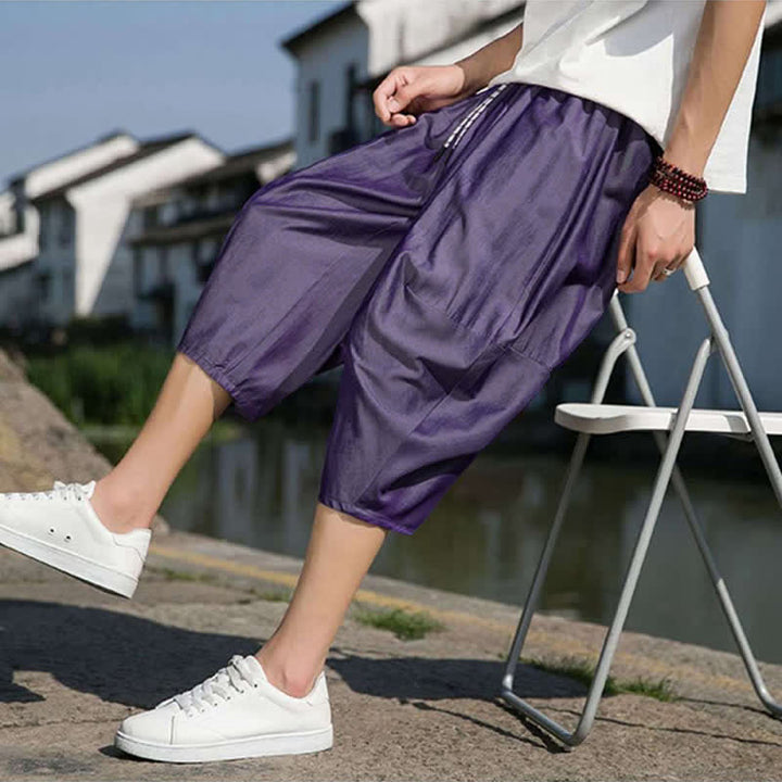 Buddha Stones Sommerliche, einfarbige Herren-Halbhose mit elastischem Bund, Kordelzug und Taschen - image 31