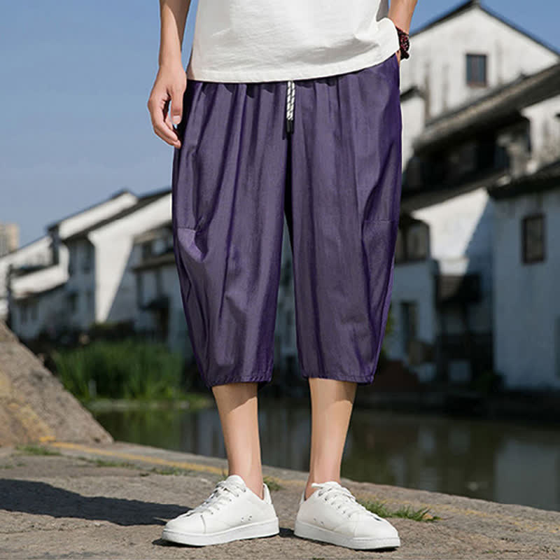 Buddha Stones Sommerliche, einfarbige Herren-Halbhose mit elastischem Bund, Kordelzug und Taschen - image 29
