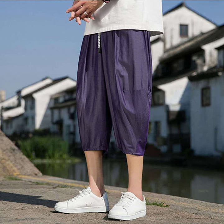 Buddha Stones Sommerliche, einfarbige Herren-Halbhose mit elastischem Bund, Kordelzug und Taschen - image 33