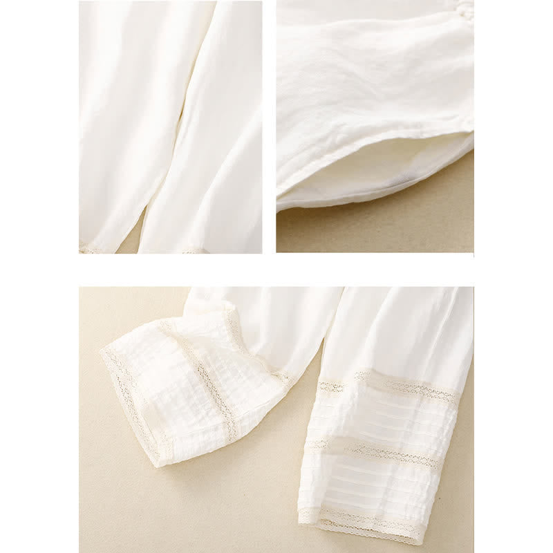 Buddha Stones Frühlingshafte Damenhose aus Baumwolle mit elastischem Bund, Spitzensaum und Falten sowie Taschen - image 9