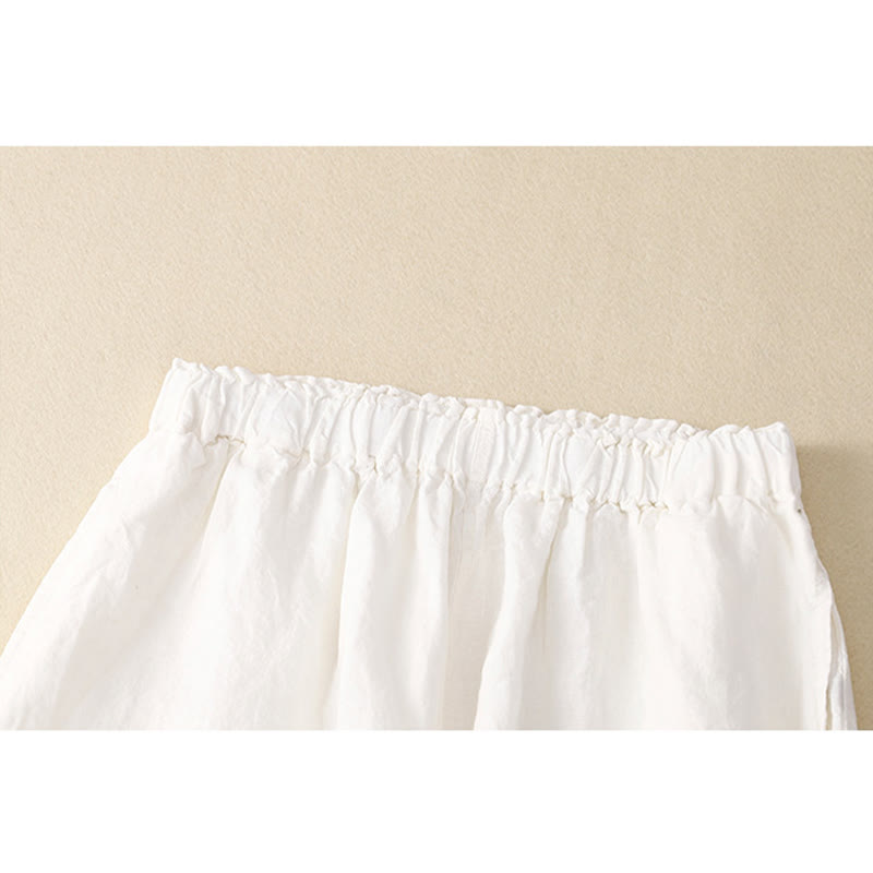 Buddha Stones Frühlingshafte Damenhose aus Baumwolle mit elastischem Bund, Spitzensaum und Falten sowie Taschen - image 8